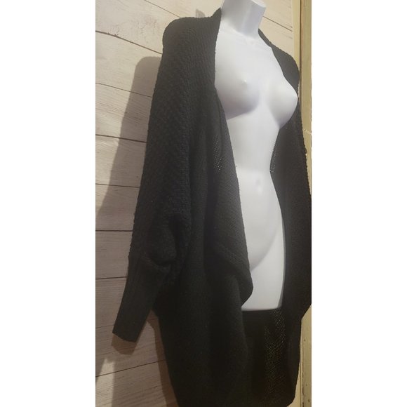 Black Woven Flowy Waterfall Sweater - Extra Long - Picture 15 of 15